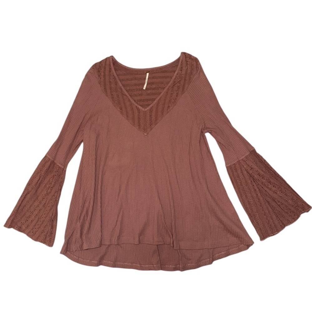 Free people ribbed lace crochet long sleeve top women’s size medium